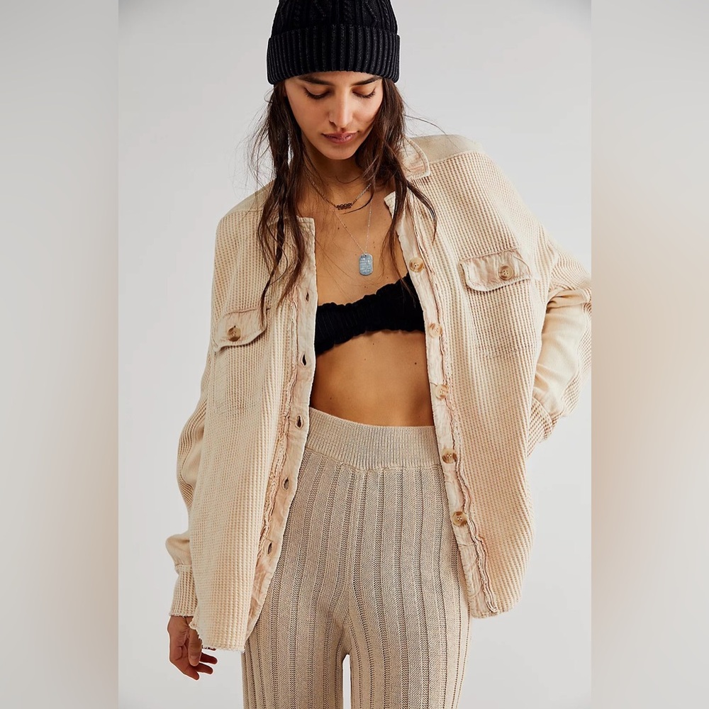 free people fp one scout thermal shirt jacket sand XL 1X Waffle Movement